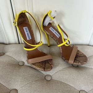 Steve Madden Neon Yellow & Snake Nude Strappy Heels Size 6